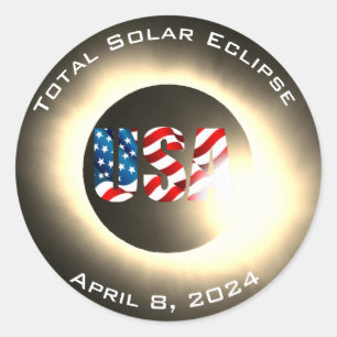 USA FLAG Total solar eclipse April 8, 2024 Classic Round Sticker