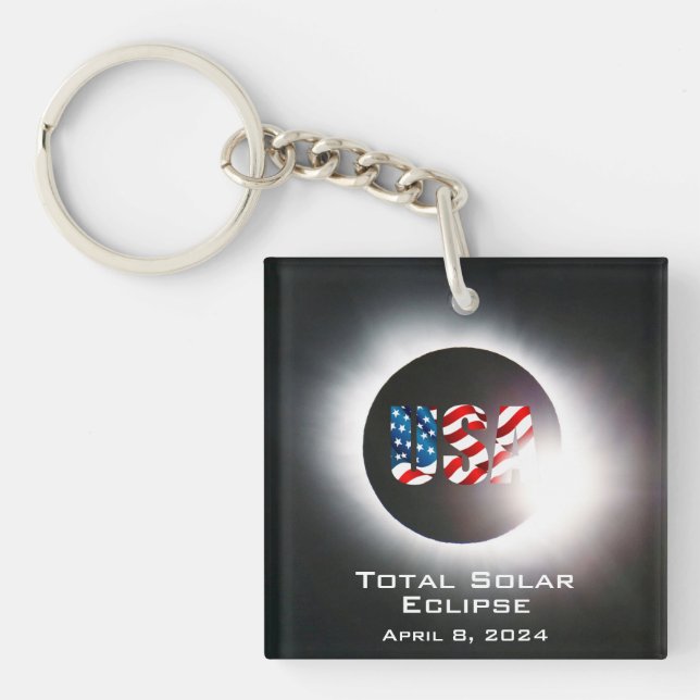 USA FLAG Total solar eclipse April 8, 2024 Key Ring (Front)