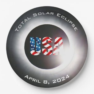USA FLAG Total solar eclipse April 8, 2024 Paper Plate