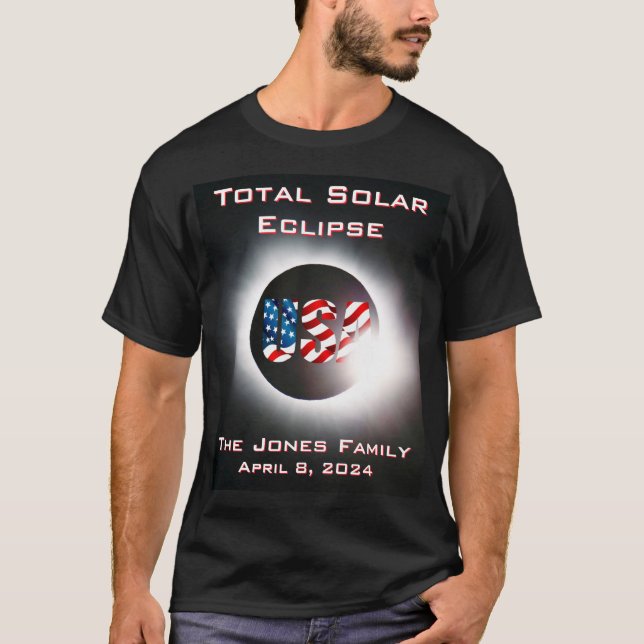 USA FLAG Total solar eclipse April 8, 2024 T-Shirt (Front)