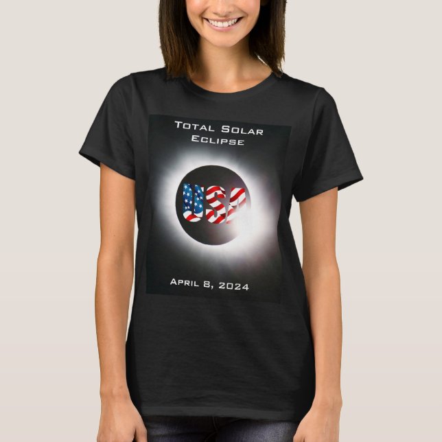 USA FLAG Total solar eclipse April 8, 2024 T-Shirt (Front)