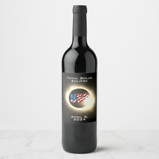 USA FLAG Total solar eclipse April 8, 2024 Wine Label (Front)