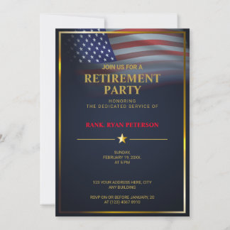 USA Flag | Transparent | Gold Frame | Luxury Blue Invitation