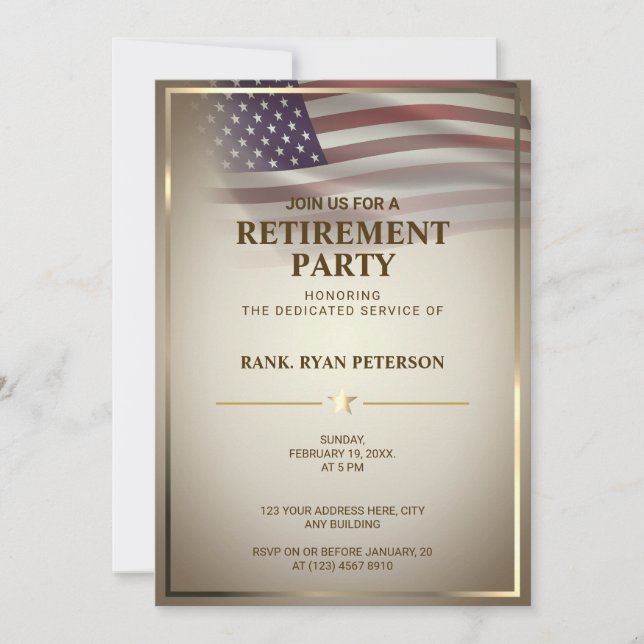 USA Flag | Transparent | Gold Frame | Vintage Invitation (Front)
