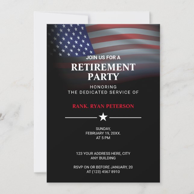 USA Flag | Transparent Gradation | Classy Black Invitation (Front)