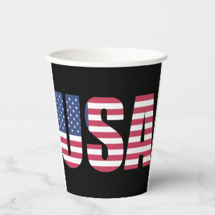 USA Flag Typography Paper Cups - Patriotic Party