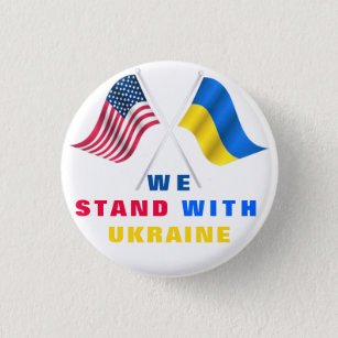 USA Flag - Ukrainian Flag - We Stand With Ukraine 3 Cm Round Badge