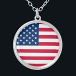 USA Flag - United States of America - Patriotic Silver Plated Necklace<br><div class="desc">USA - United States of America - Flag - Patriotic - independence day - July 4th - Customisable - Choose / Add Your Unique Text / Colour / Image - Make Your Special Gift - Resize and move or remove and add elements / image with customisation tool. You can also...</div>
