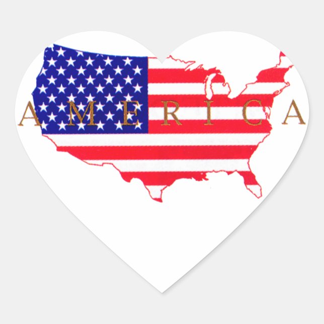 USA Flag - USA Map - America Heart Sticker (Front)