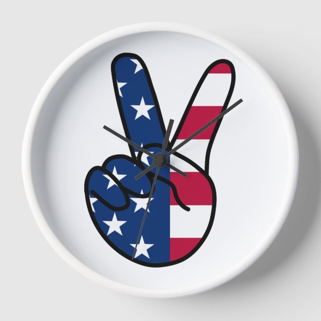 USA Flag V Sign Clock (Front)