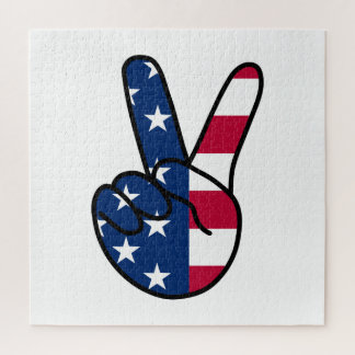 USA Flag V Sign Jigsaw Puzzle