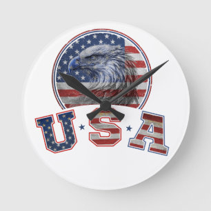 USA Flag Vintage American Eagle American Flag Round Clock