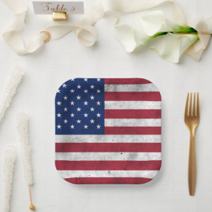 USA flag vintage red white blue America patriotic Paper Plate
