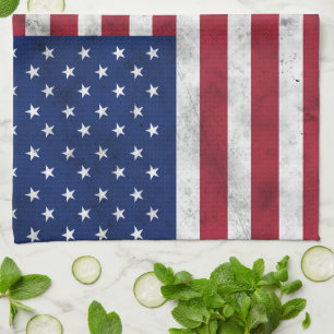 USA flag vintage red white blue America patriotic Tea Towel
