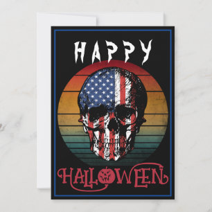 USA FLAG VINTAGE SKULL HAPPY HALLOWEEN EVENT INVITATION
