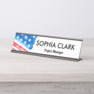 USA Flag Watercolor American Flag Custom Desk Name Plate