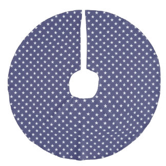 USA Flag White Stars on Flag Blue Faux Linen Tree Skirt