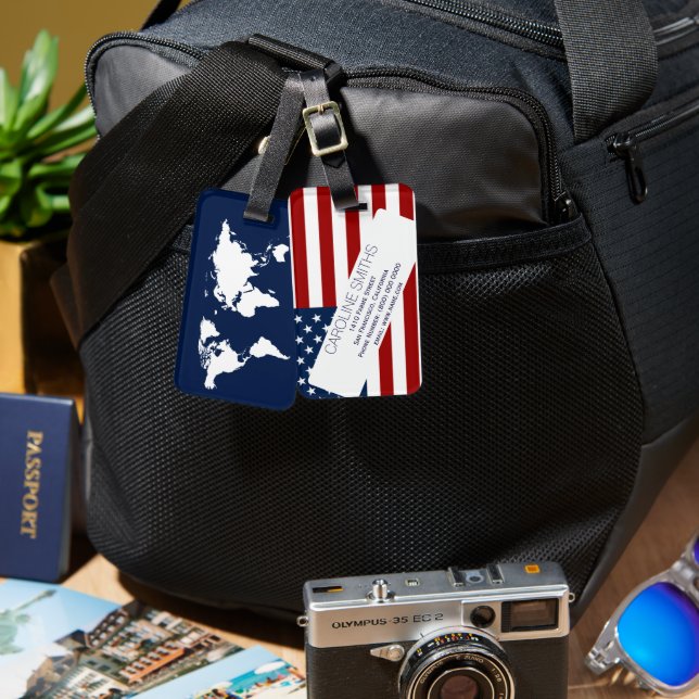 USA flag with address-label Luggage Tag (Front & Back)