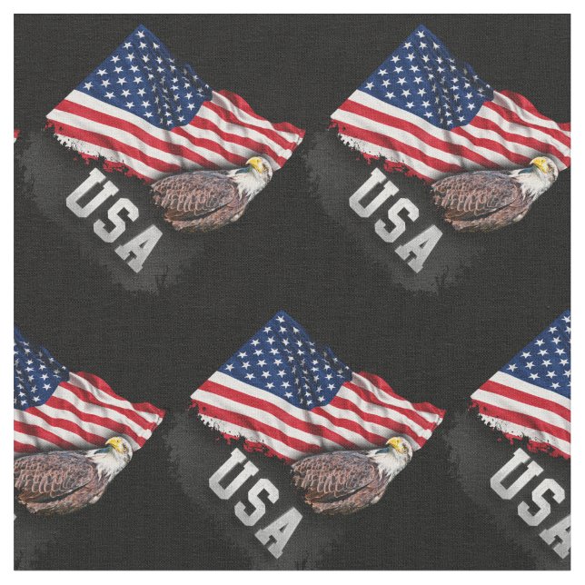 USA Flag with Bald Eagle 4th of July Fabric (Close Up)