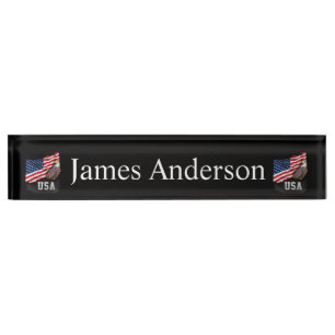 USA Flag with Bald Eagle 4th of July Nameplate