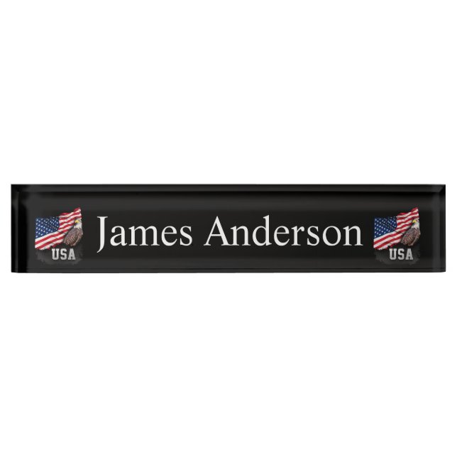 USA Flag with Bald Eagle 4th of July Nameplate (Front)