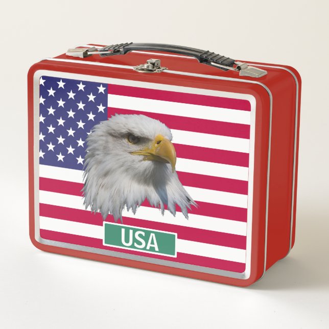 USA Flag with Bald Eagle  Metal Lunch Box (Front)