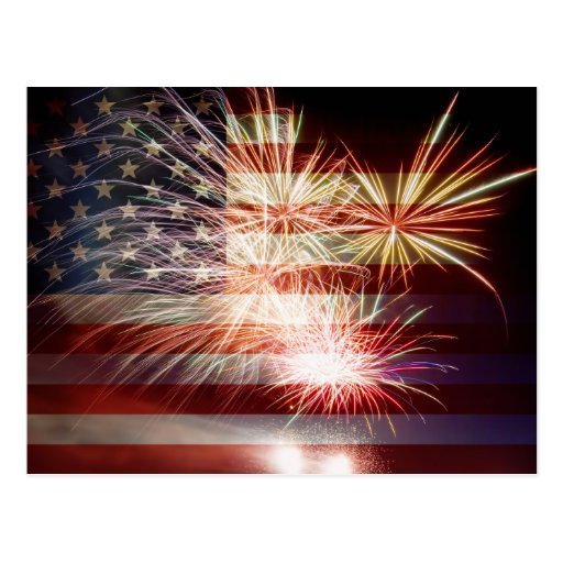 Image of USA Flag with Fireworks Postcard