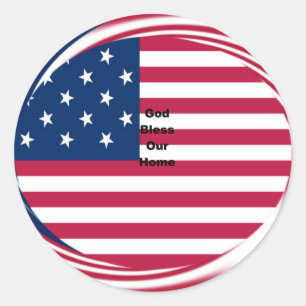 USA flag with God Bless our Home text art design  Classic Round Sticker