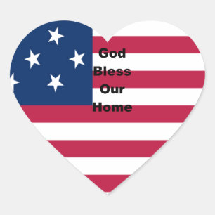 USA flag with God Bless our Home text art design  Heart Sticker