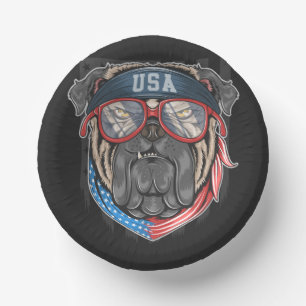 USA Flag with Pug Paper Plate