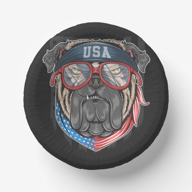 USA Flag with Pug     Paper Plate (Front)