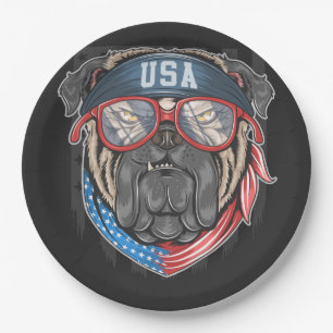 USA Flag with Pug Paper Plates