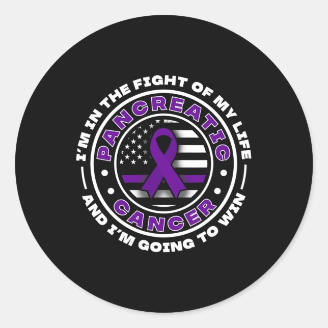 Usa Flag With Purple Ribbons For Pancreatic Cancer Classic Round Sticker (Front)