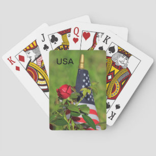 USA Flag with Red Roses Playing Cards