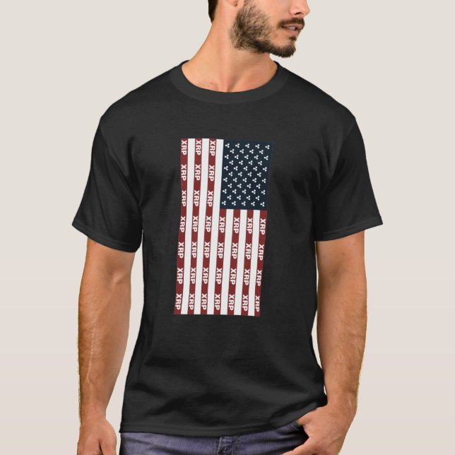 Usa Flag With Ripple XRP Digital Blockchain Crypto T-Shirt (Front)