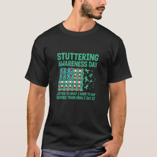 USA flag with sea green ribbons for stuttering awa T-Shirt