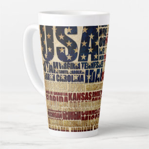 USA Flag Word Cloud All 50 States Art Latte Mug