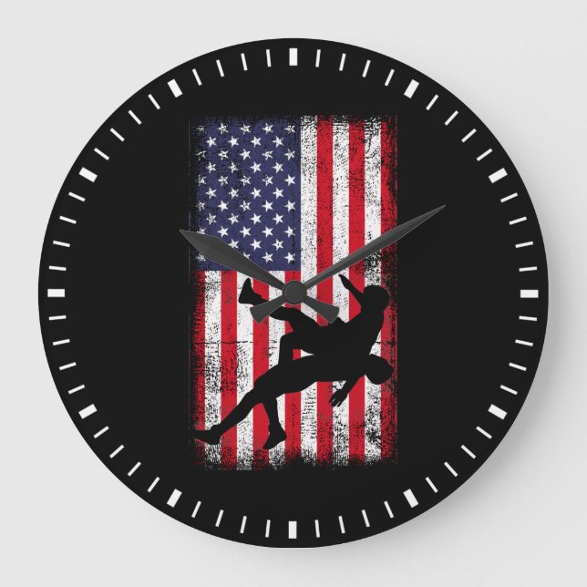 Usa Flag Wrestling American Flag Wrestling Wrestle Large Clock (Front)