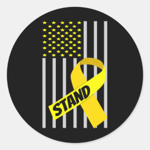 Usa Flag Yellow Ribbon Products Childhood Cancer A Classic Round Sticker