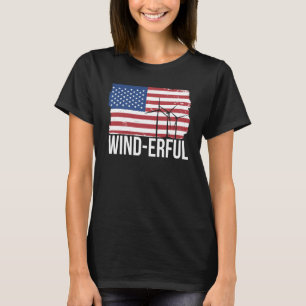 USA Flagge Amerika Fahen Wind Erful Wind Turbine E T-Shirt