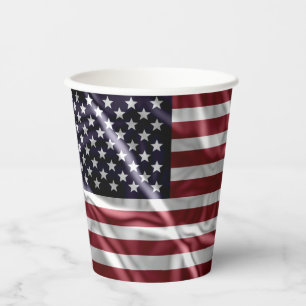 USA Flapping Flag Red, White Stripes, Starry Blue Paper Cups