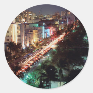 USA, Florida, Miami Beach, Ocean Drive, Art Deco 2 Classic Round Sticker
