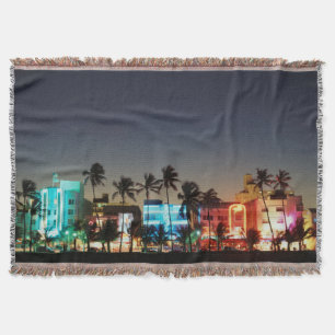 USA, Florida, Miami Beach, Ocean Drive, Art Deco Throw Blanket