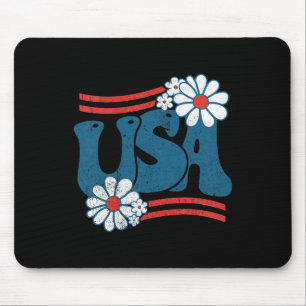 Usa Flower Patriotic 4th Of July Groovy American F Mouse Mat