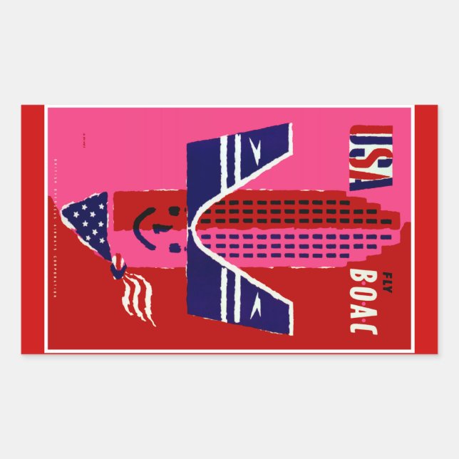 USA ~ Fly BOAC Rectangular Sticker (Front)