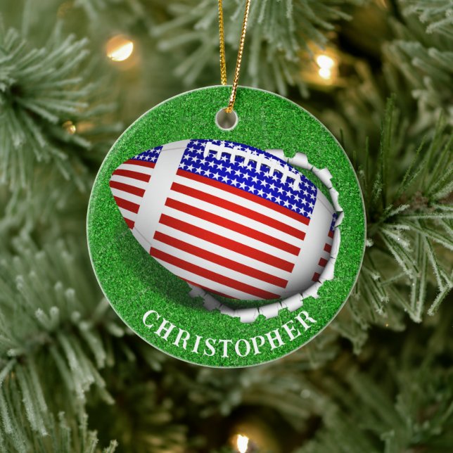 USA Football Tearing Out Christmas  Ceramic Tree Decoration (Tree)
