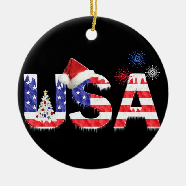 USA for Christmas Ceramic Tree Decoration (Front)