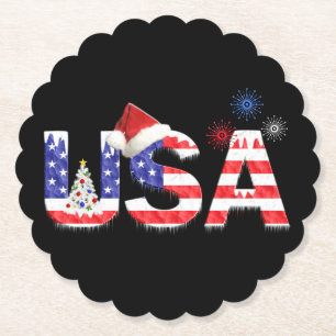 USA for Christmas Paper Coaster