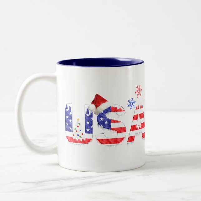 USA for Christmas Two-Tone Coffee Mug (Left)