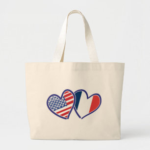 USA France Love Hearts Large Tote Bag